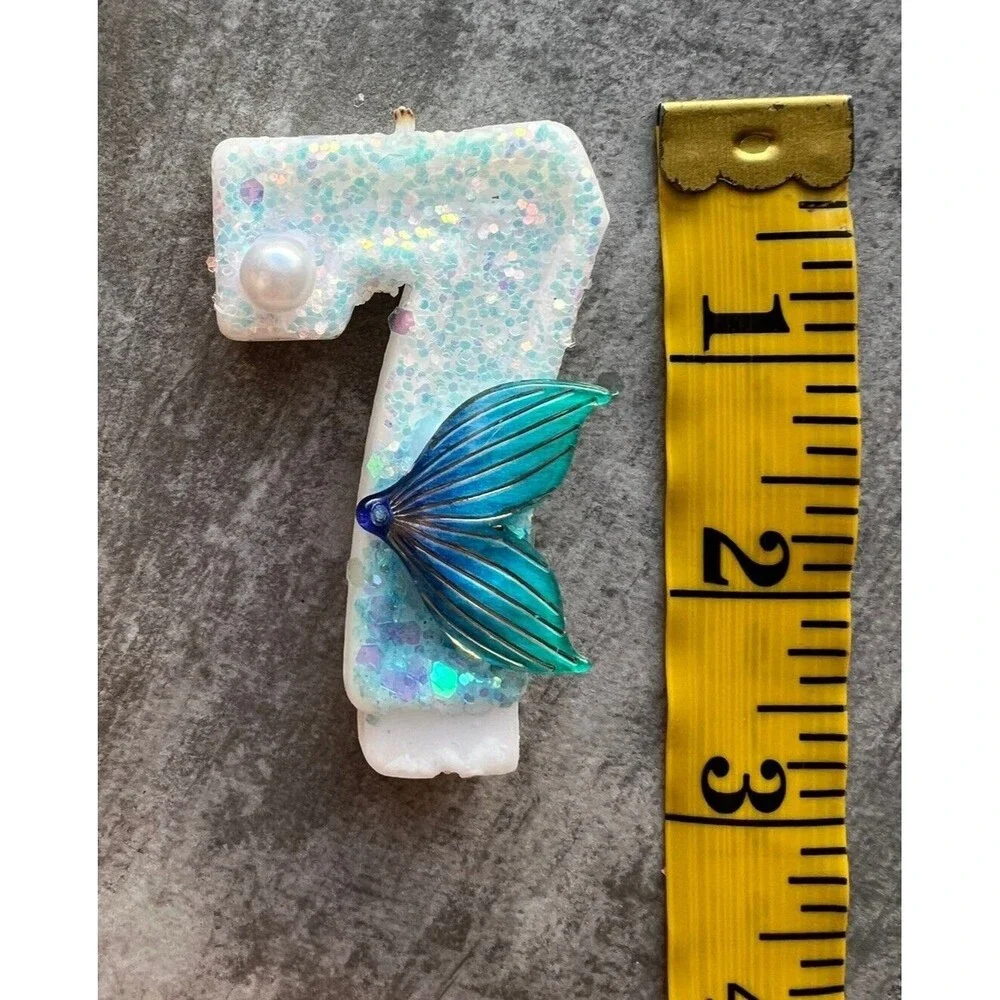 Cake Candle Teal Glitter Cake Topper Girl Little Mermaid Birthday Party 7 USED